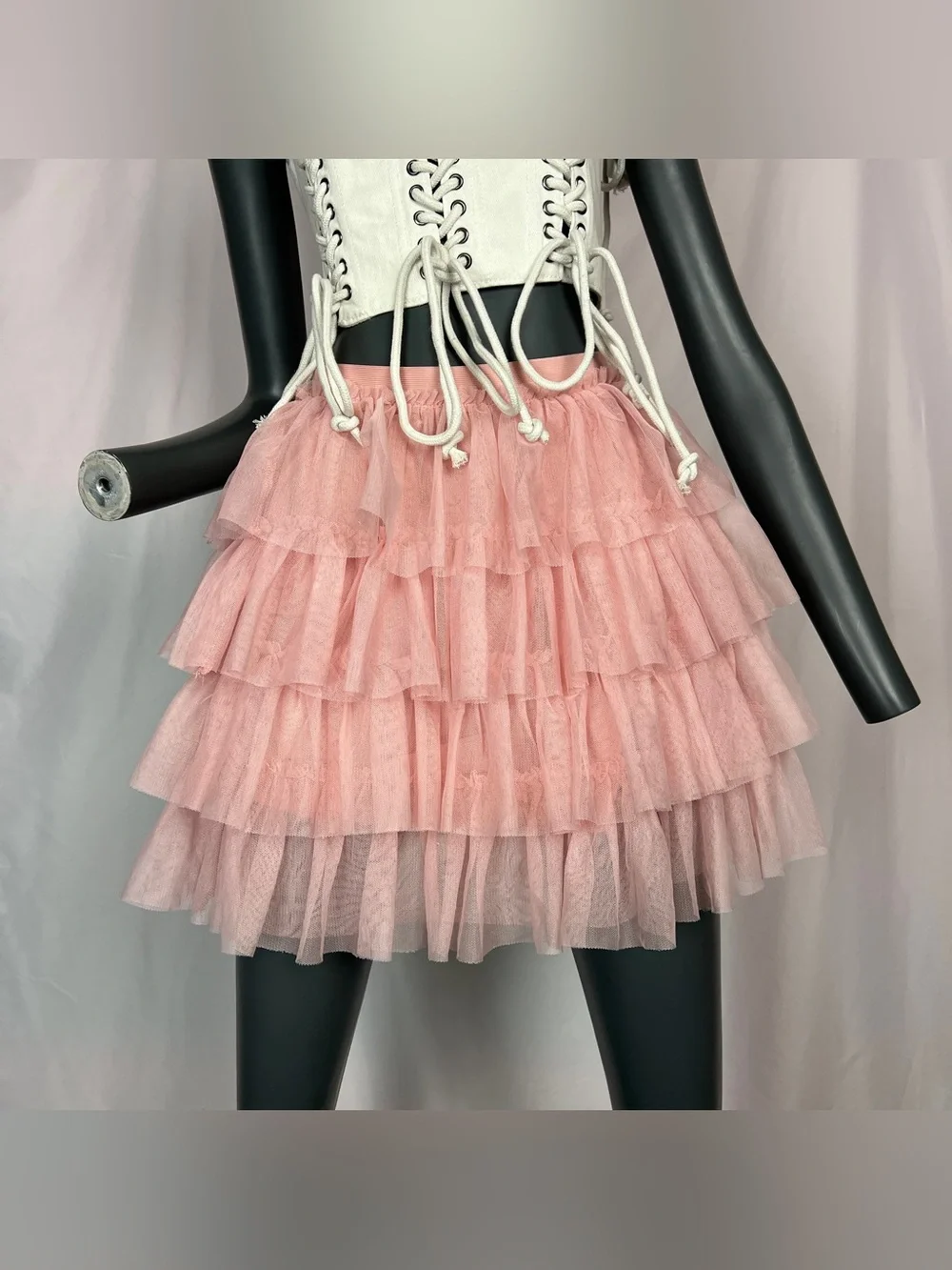 Pastel Rose Pink Mesh Tulle Tiered Fairy Mini Skirt